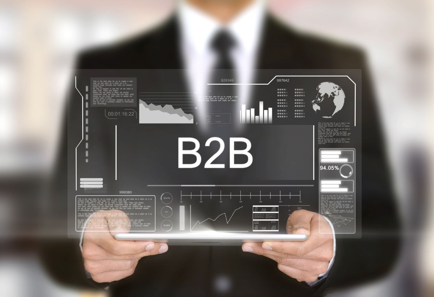 B2B, Hologram Futuristic Interface, Augmented Virtual Reality representing B2B Financial Planning